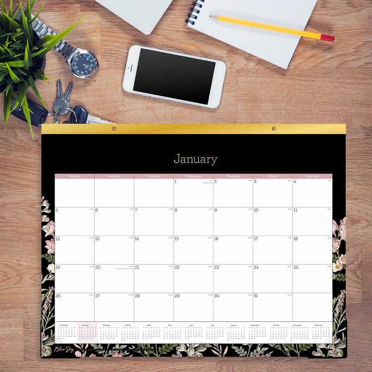 BLUE SKY Neveah Monthly Desk Pad Calendar, Floral Artwork, 22" x 17", White/Black/Pink Sheets, Gold Headband, 12-Month (Jan-Dec): 2026 (BLS148629) thumbnail 3