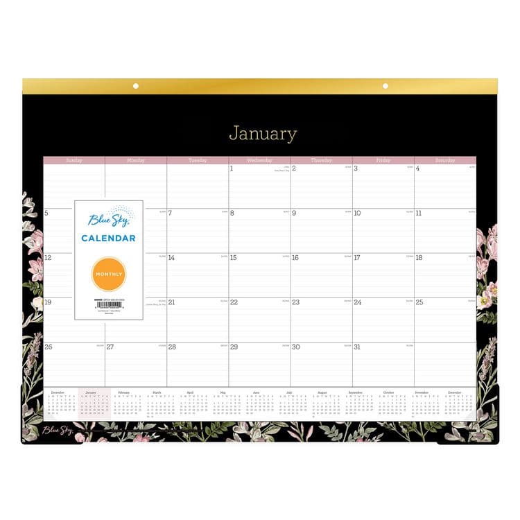 BLUE SKY Neveah Monthly Desk Pad Calendar, Floral Artwork, 22" x 17", White/Black/Pink Sheets, Gold Headband, 12-Month (Jan-Dec): 2026 (BLS148629) thumbnail 2