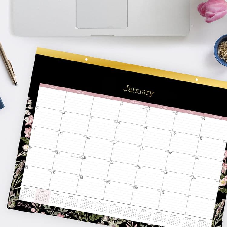 BLUE SKY Neveah Monthly Desk Pad Calendar, Floral Artwork, 22" x 17", White/Black/Pink Sheets, Gold Headband, 12-Month (Jan-Dec): 2026 (BLS148629) thumbnail 4