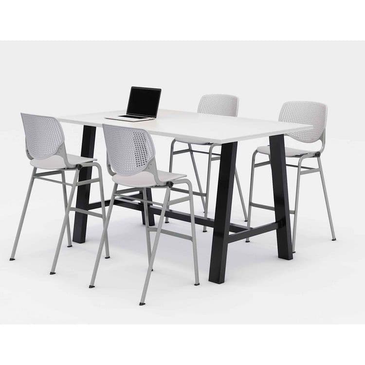 KFI STUDIOS Midtown Bistro Dining Table with Four Light Gray Kool Barstools, 36 x 72 x 41, Designer White (KFI840031900593)