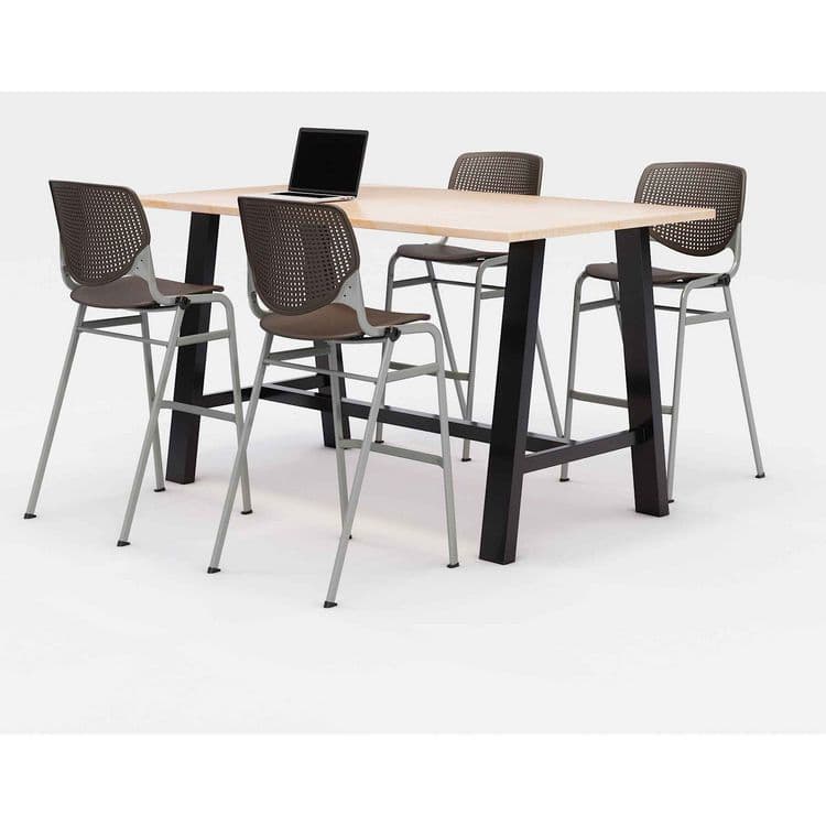 KFI STUDIOS Midtown Bistro Dining Table with Four Brownstone Kool Barstools, 36 x 72 x 41, Kensington Maple (KFI840031900807)