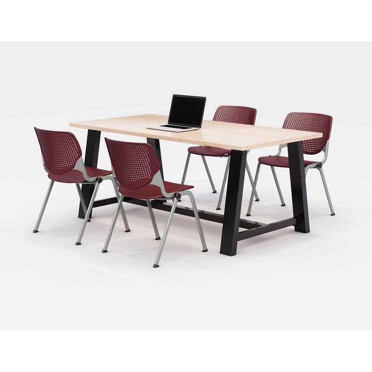 KFI STUDIOS Midtown Dining Table with Four Burgundy Kool Series Chairs, 36 x 72 x 30, Kensington Maple (KFI840031900449)