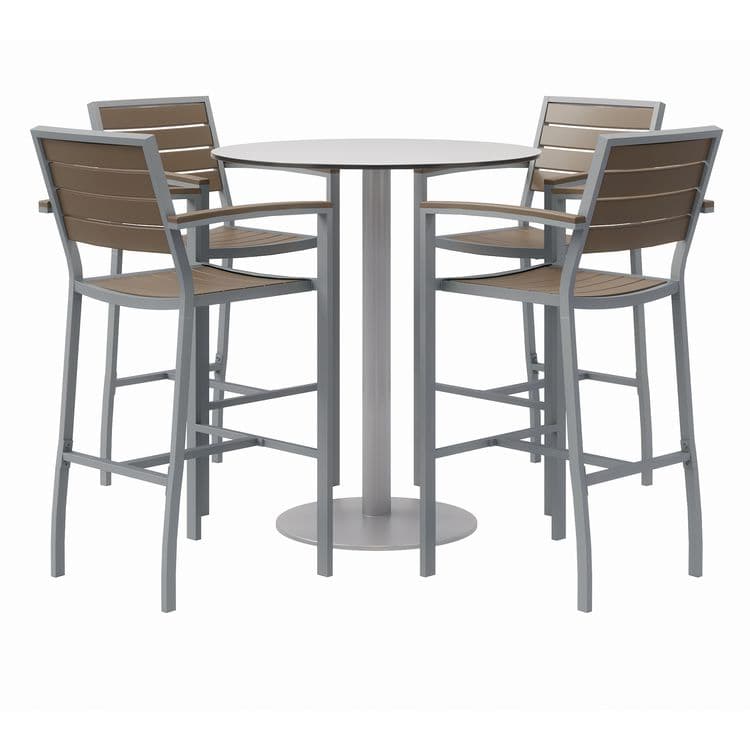 KFI STUDIOS Eveleen Outdoor Bistro Patio Table with Four Mocha Powder-Coated Polymer Barstools, Round, 41"h, Gray (KFI840031918505)