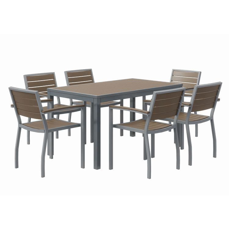 KFI STUDIOS Eveleen Outdoor Patio Table with Six Mocha Powder-Coated Polymer Chairs, 32 x 55 x 29, Mocha (KFI840031918529)