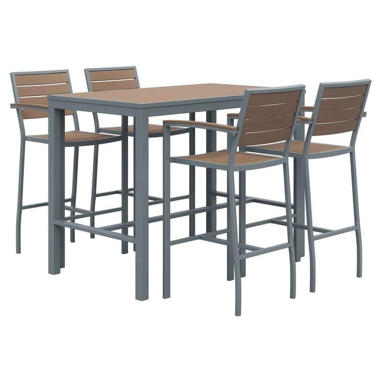 KFI STUDIOS Eveleen Outdoor Bistro Patio Table with Four Mocha Powder-Coated Polymer Barstools, 32 x 55, Mocha (KFI840031925190)