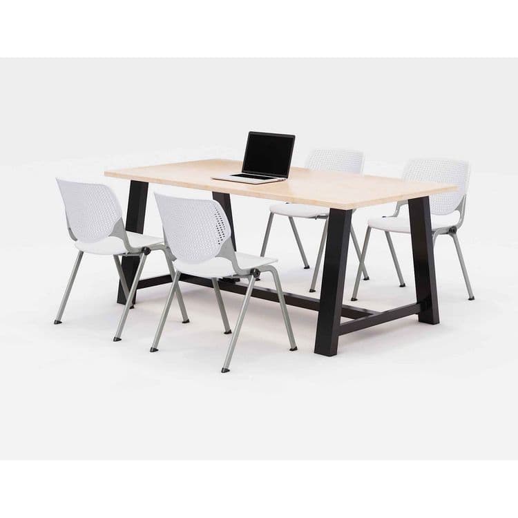 KFI STUDIOS Midtown Dining Table with Four White Kool Series Chairs, 36 x 72 x 30, Kensington Maple (KFI840031900456)