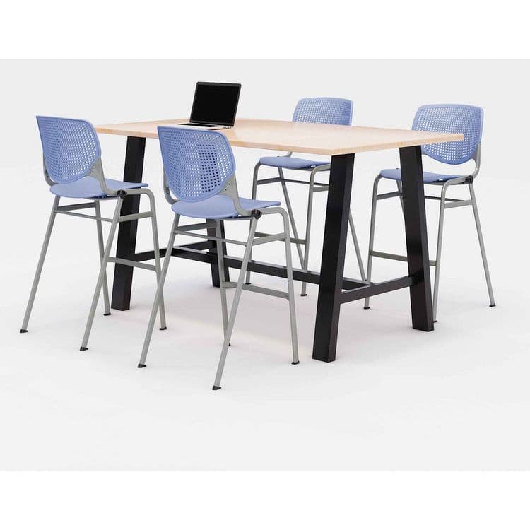 KFI STUDIOS Midtown Bistro Dining Table with Four Periwinkle Kool Barstools, 36 x 72 x 41, Kensington Maple (KFI840031900814)