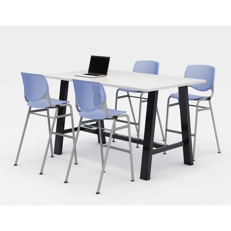 KFI STUDIOS Midtown Bistro Dining Table with Four Periwinkle Kool Barstools, 36 x 72 x 41, Designer White (KFI840031900623)