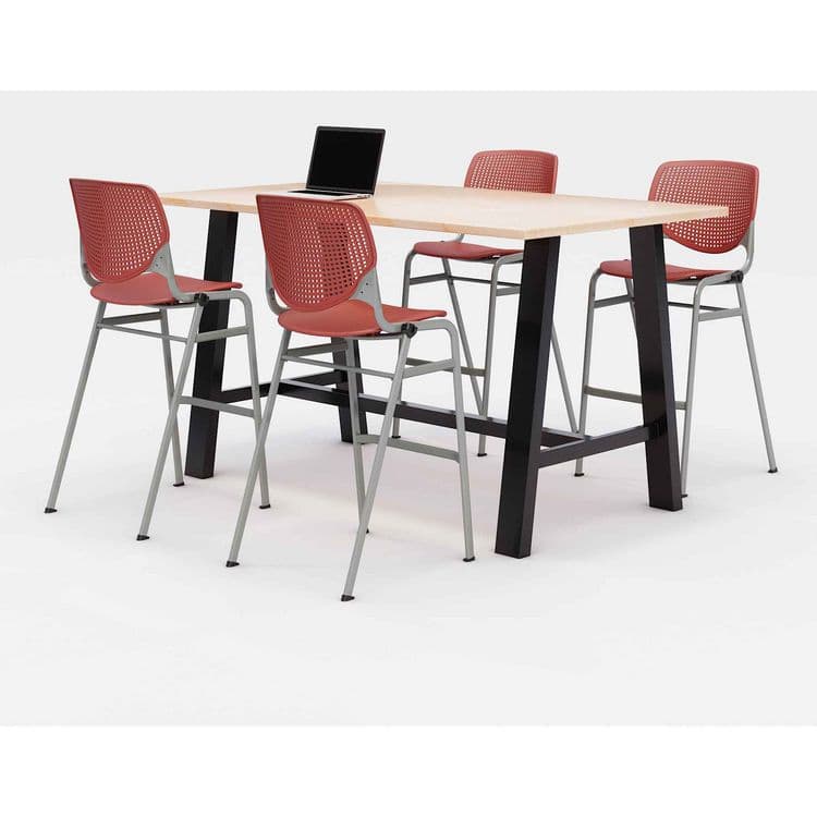KFI STUDIOS Midtown Bistro Dining Table with Four Coral Kool Barstools, 36 x 72 x 41, Kensington Maple (KFI840031900838)