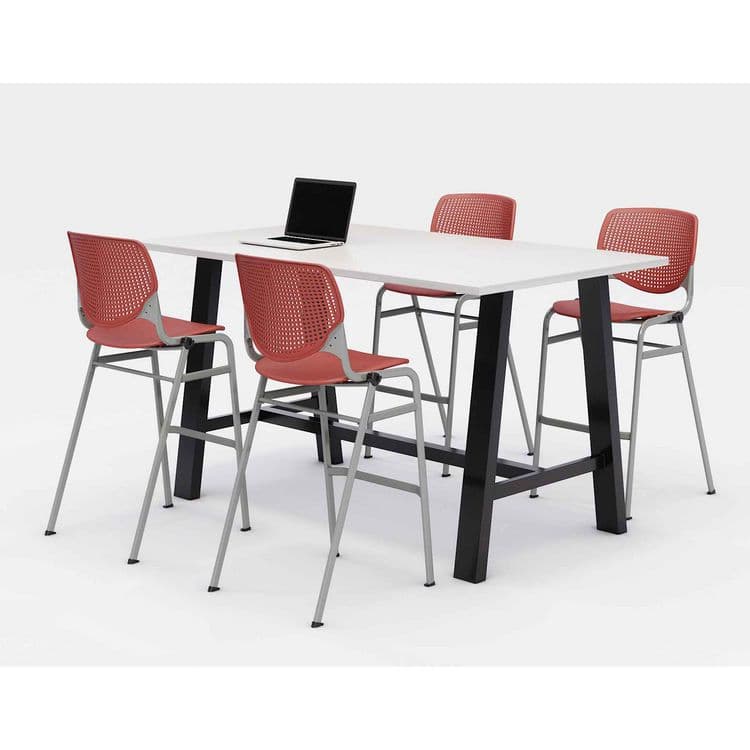 KFI STUDIOS Midtown Bistro Dining Table with Four Coral Kool Barstools, 36 x 72 x 41, Designer White (KFI840031900647)