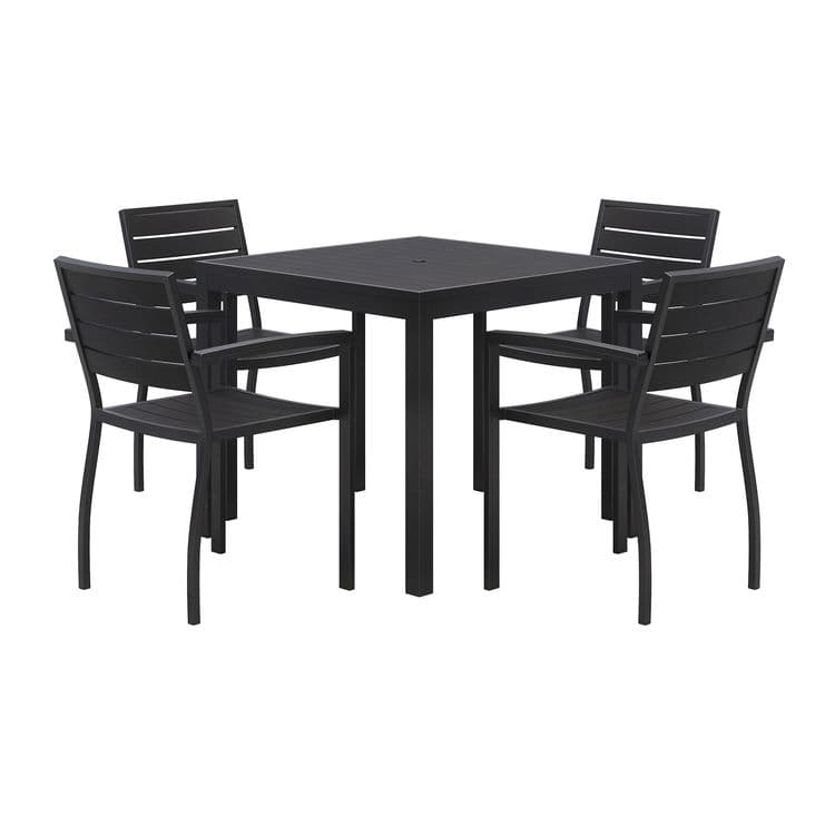 KFI STUDIOS Eveleen Outdoor Patio Table with Four Black Powder-Coated Polymer Chairs, Square, 35", Black (KFI840031925183)