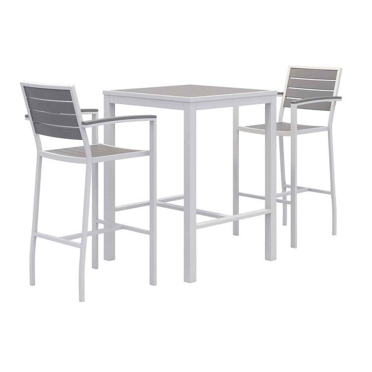 KFI STUDIOS Eveleen Outdoor Bistro Patio Table with Two Gray Powder-Coated Polymer Barstools, 30" Square, Gray (KFI840031925268)