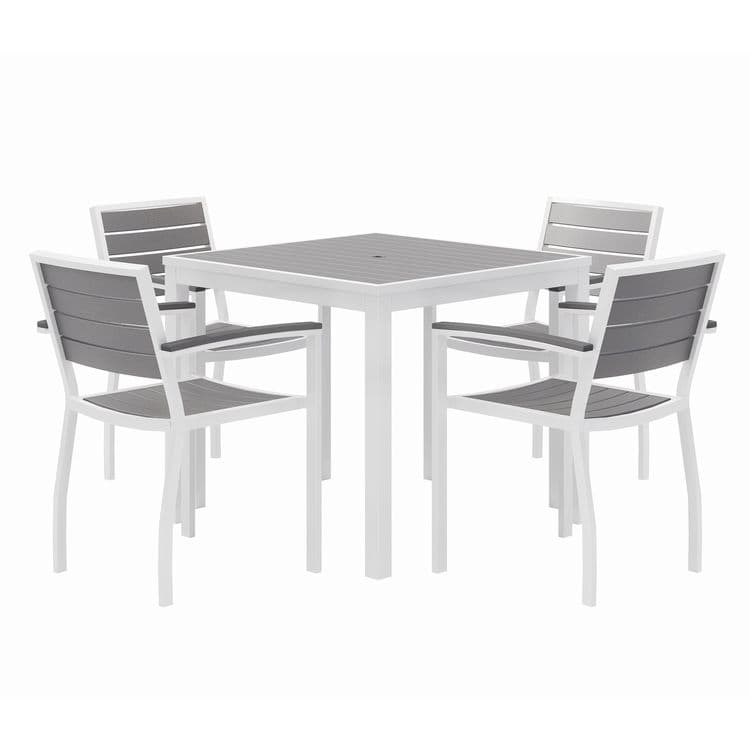 KFI STUDIOS Eveleen Outdoor Patio Table with Four Gray Powder-Coated Polymer Chairs, 32" Square, Gray (KFI840031918550)