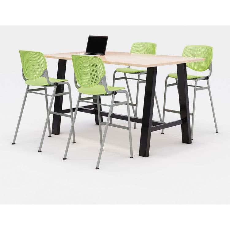 KFI STUDIOS Midtown Bistro Dining Table with Four Lime Green Kool Barstools, 36 x 72 x 41, Kensington Maple (KFI840031900791)