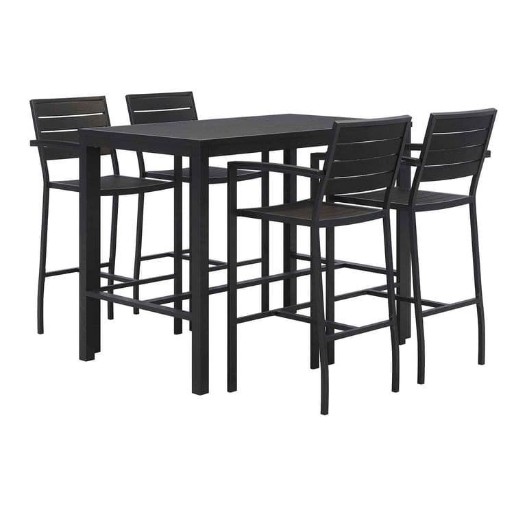 KFI STUDIOS Eveleen Outdoor Bistro Patio Table with Four Black Powder-Coated Polymer Barstools, 32 x 55, Black (KFI840031925213)