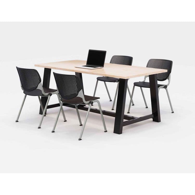 KFI STUDIOS Midtown Dining Table with Four Black Kool Series Chairs, 36 x 72 x 30, Kensington Maple (KFI840031900463)