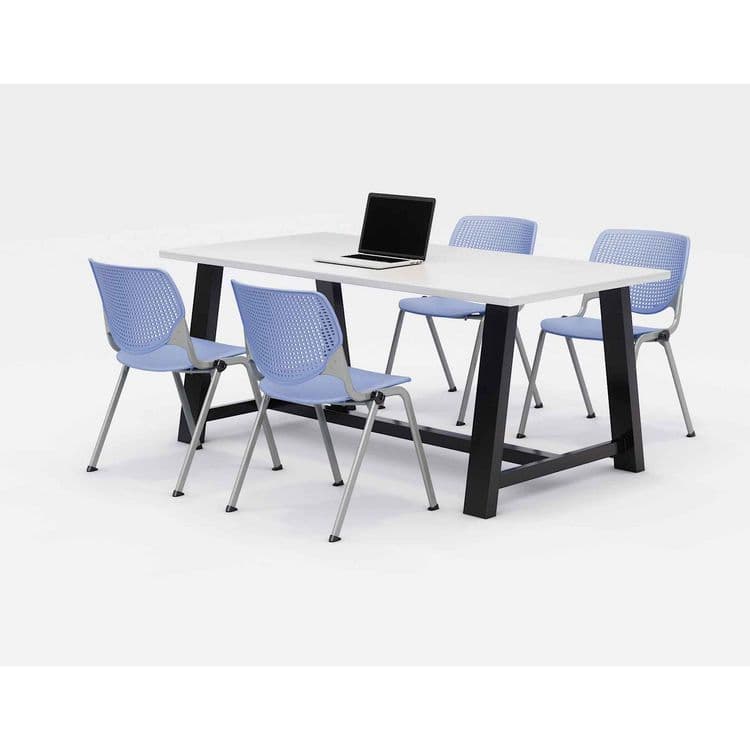 KFI STUDIOS Midtown Dining Table with Four Periwinkle Kool Series Chairs, 36 x 72 x 30, Designer White (KFI840031900326)