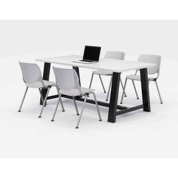 KFI STUDIOS Midtown Dining Table with Four Light Gray Kool Series Chairs, 36 x 72 x 30, Designer White (KFI840031900296)