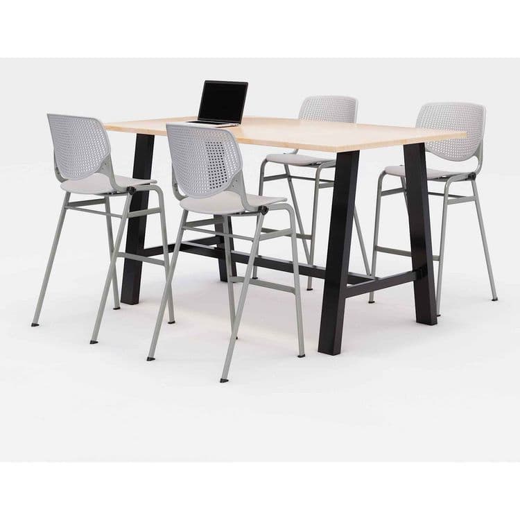 KFI STUDIOS Midtown Bistro Dining Table with Four Light Gray Kool Barstools, 36 x 72 x 41, Kensington Maple (KFI840031900784)