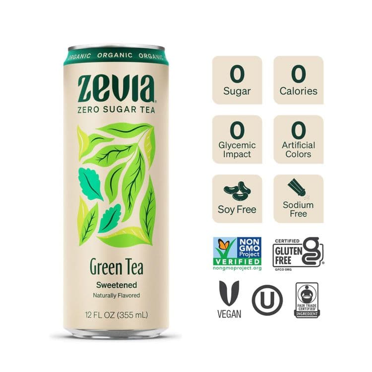 ZEVIA PBC Zero Sugar Naturally Sweetened Green Tea, 12 oz Can, 12/Carton (ZEV0170612) thumbnail 2