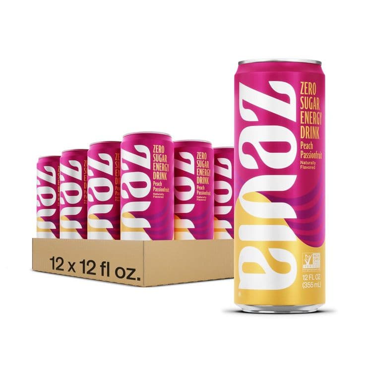 ZEVIA PBC Zero Sugar Naturally Sweetened Energy Drink, Peach Passionfruit, 12 oz Cans, 12/Carton (ZEV0195712) thumbnail 3