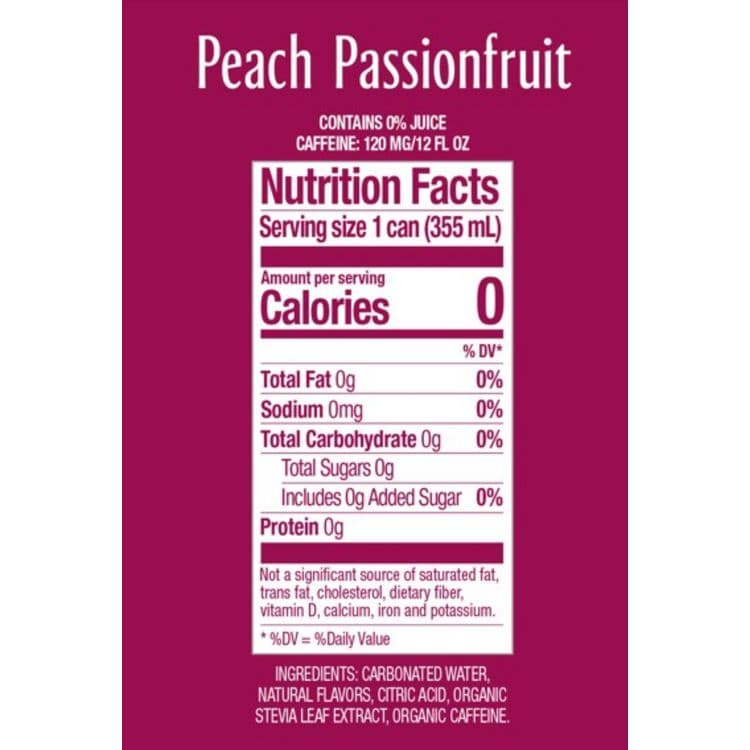 ZEVIA PBC Zero Sugar Naturally Sweetened Energy Drink, Peach Passionfruit, 12 oz Cans, 12/Carton (ZEV0195712) thumbnail 4
