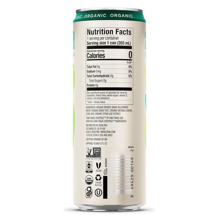 ZEVIA PBC Zero Sugar Naturally Sweetened Green Tea, 12 oz Can, 12/Carton (ZEV0170612) thumbnail 3