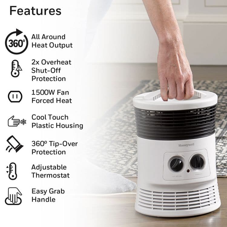 HONEYWELL ENVIRONMENTAL Surround Fan Forced Heater, 1,500 W, 8.1 x 11.2 x 7.9, White (HWLHHF360W) thumbnail 3