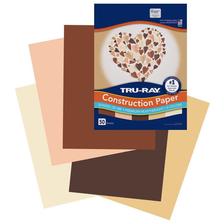 PACON CORPORATION Tru-Ray Construction Paper, 70 lb Text Weight, 9 x 12, Assorted Skin Tone Colors, 50/Pack (PACP102949)