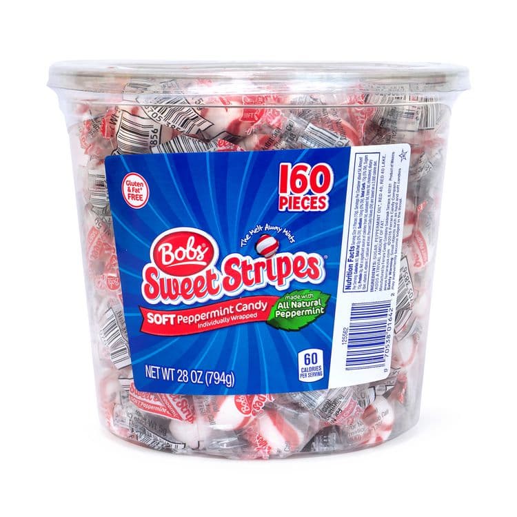 FERRARA CANDY CO Bobs Sweet Stripes Soft Candy, Peppermint, 0.18 oz Individually Wrapped, 160/Tub, 2 Tubs/Carton (GRR60004070) thumbnail 2