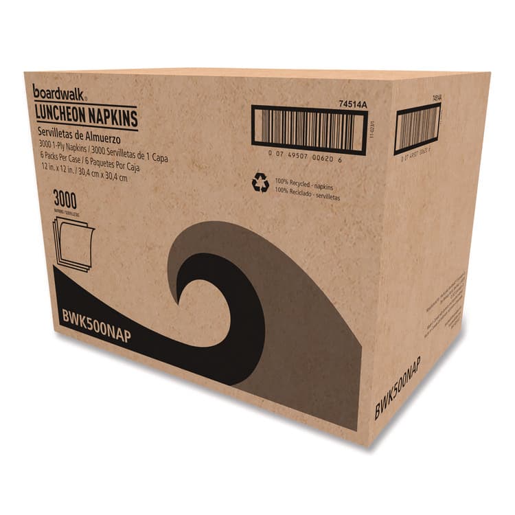 BOARDWALK 1/4-Fold Lunch Napkins, 1-Ply, 12 x 12, White, 500/Pack, 6 Packs/Carton (BWK500NAP) thumbnail 3