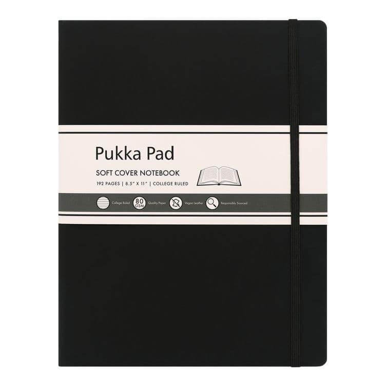 PUKKA PAD Soft Cover Notebook, College Rule, Black Cover, (96) 11 x 8.5 Sheets (PUK9942SIG)