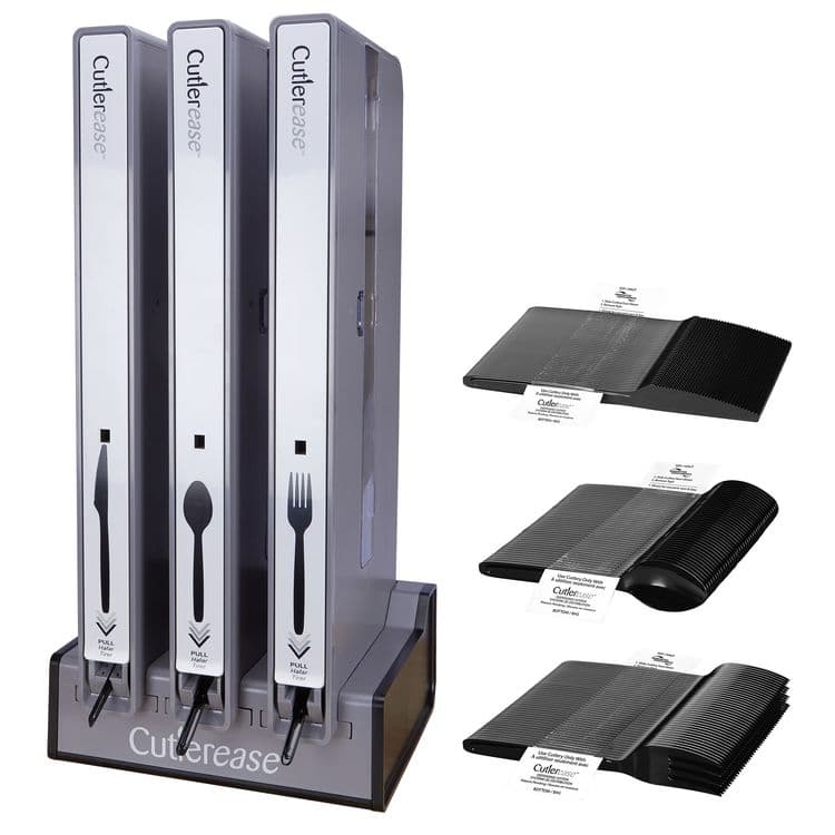 WNA, . Cutlerease Dispensing System Starter Kit, Holds 120 Forks/120 Knives/120 Spoons, 12.5 x 12.5 x 29.25, Gray/Black (WNASTARTKIT)