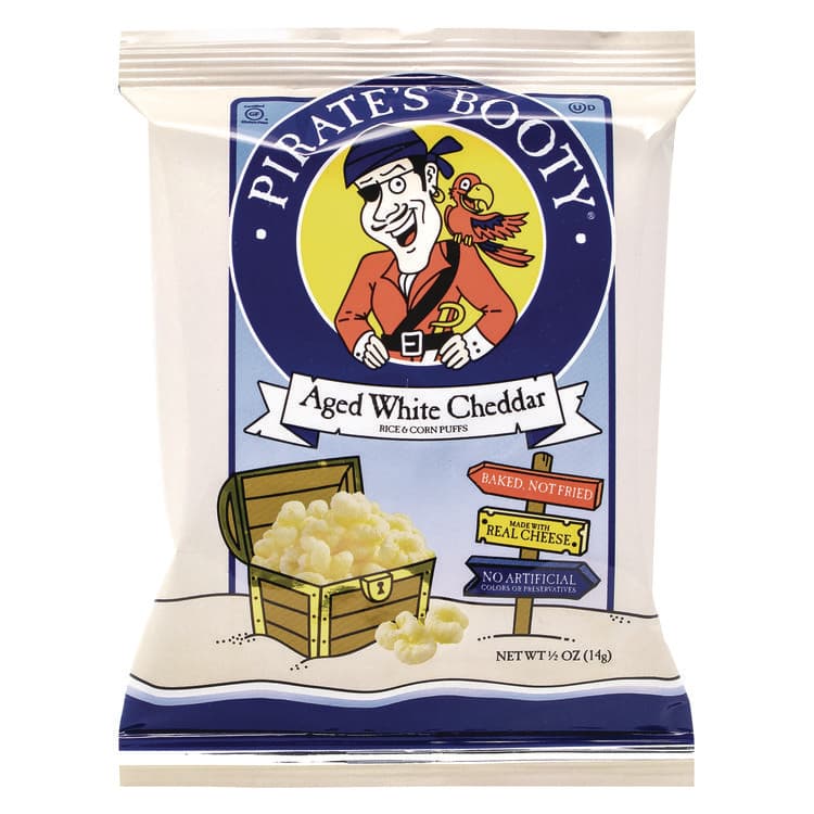 PIRATE BRANDS Natural Aged White Cheddar Baked Corn Puffs, 0.5 oz Bag, 36/Box, 2 Boxes/Carton (GRR60004090) thumbnail 3