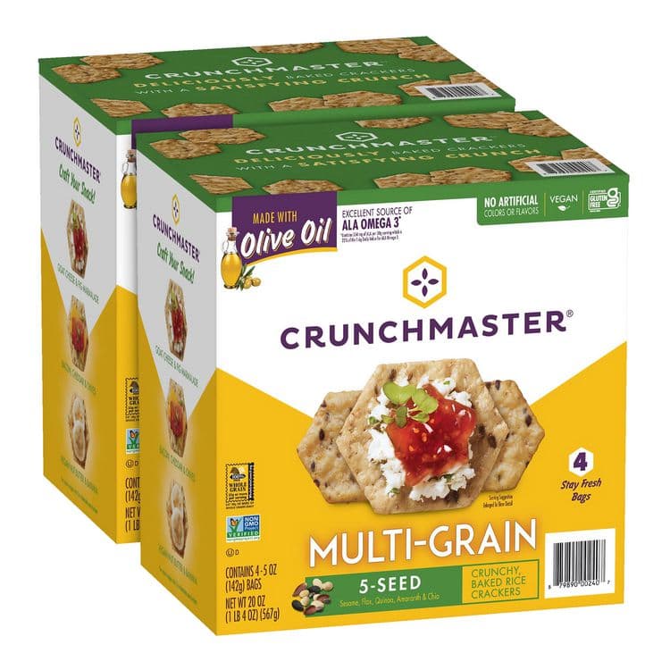 TH FOODS, . 5-Seed Multi-Grain Crunchy Oven Baked Crackers, Original, 5 oz Bags, 4/Box, 2 Boxes/Carton (GRR60004077)