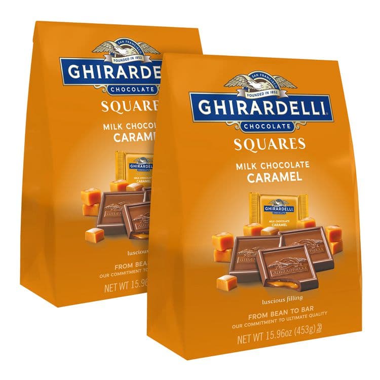 GHIRARDELLI Milk Chocolate and Caramel Chocolate Squares, 15.96 oz Bag, 2/Carton (GRR60004071)