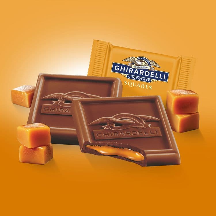GHIRARDELLI Milk Chocolate and Caramel Chocolate Squares, 15.96 oz Bag, 2/Carton (GRR60004071) thumbnail 3