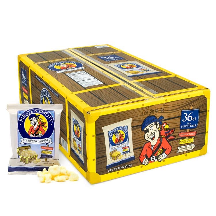 PIRATE BRANDS Natural Aged White Cheddar Baked Corn Puffs, 0.5 oz Bag, 36/Box, 2 Boxes/Carton (GRR60004090) thumbnail 2