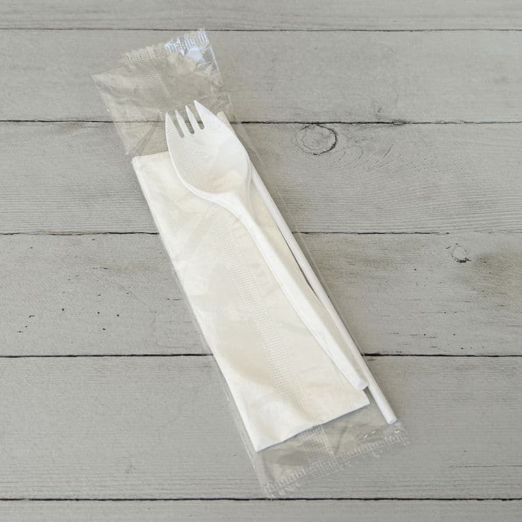 BOARDWALK School Cutlery Kit, Mediumweight, Napkin/Spork/Straw, 5.31", Plastic, White, 1,000/Carton (BWKSCHOOLKITPP) thumbnail 4