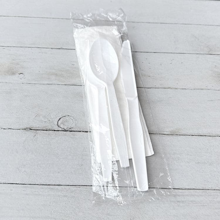 BOARDWALK Four-Piece Polystyrene Cutlery Kit, Mediumweight, Fork/Knife/Napkin/Spoon, Plastic, White, 250/Carton (BWK4KITWHPS) thumbnail 3