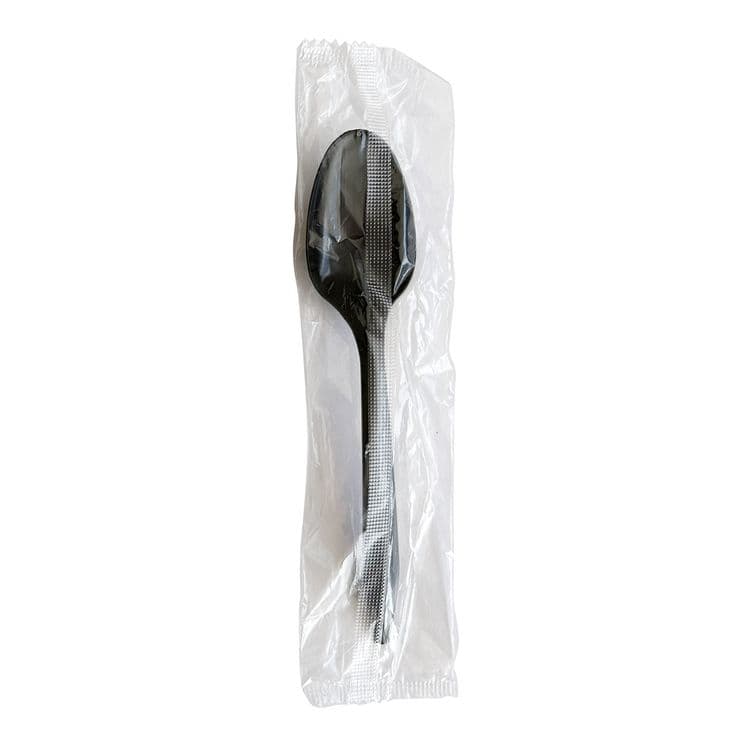 BOARDWALK Mediumweight Polypropylene Cutlery, Individually Wrapped, Spoon, Plastic, Black, 1,000/Carton (BWKSPOONBLPPIW)