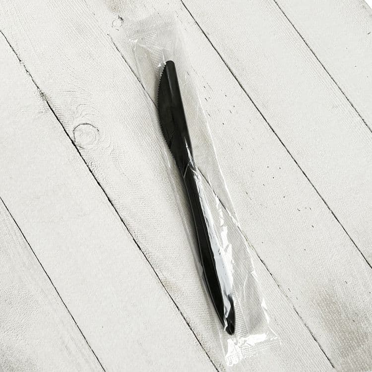 BOARDWALK Mediumweight Wrapped Polypropylene Cutlery, Knife, Plastic, Black, 1,000/Carton (BWKKNIFEBLPPIW) thumbnail 3