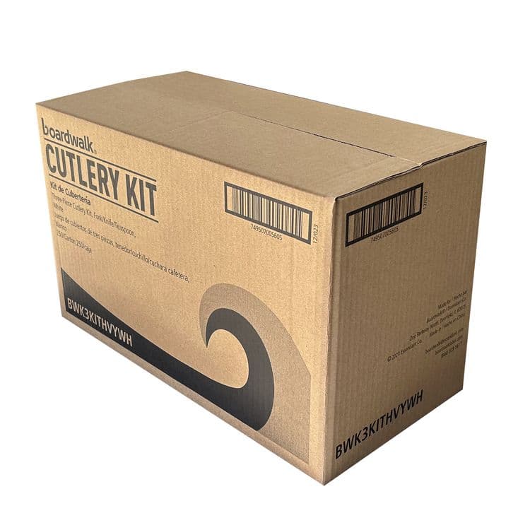 BOARDWALK Three-Piece Polystyrene Cutlery Kit, Heavyweight, Fork/Knife/Spoon, Plastic, White, 250/Carton (BWK3KITHVYWH) thumbnail 4