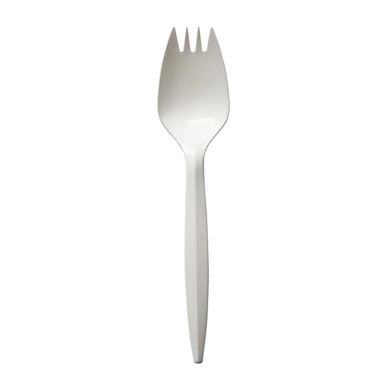 BOARDWALK Mediumweight Polypropylene Cutlery, Spork, Plastic, White, 1000/Carton (BWKSPORKWHPP)