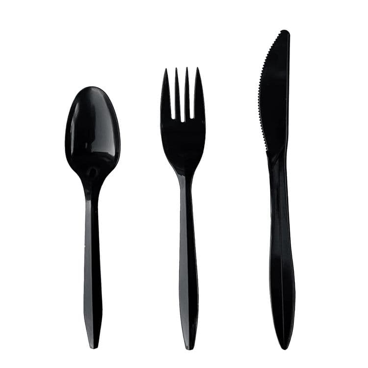 BOARDWALK Four-Piece Cutlery Kit, Mediumweight, Fork/Knife/Napkin/Spoon, Plastic, 6.38", Black, 250/Carton (BWK4KITBLPP) thumbnail 2