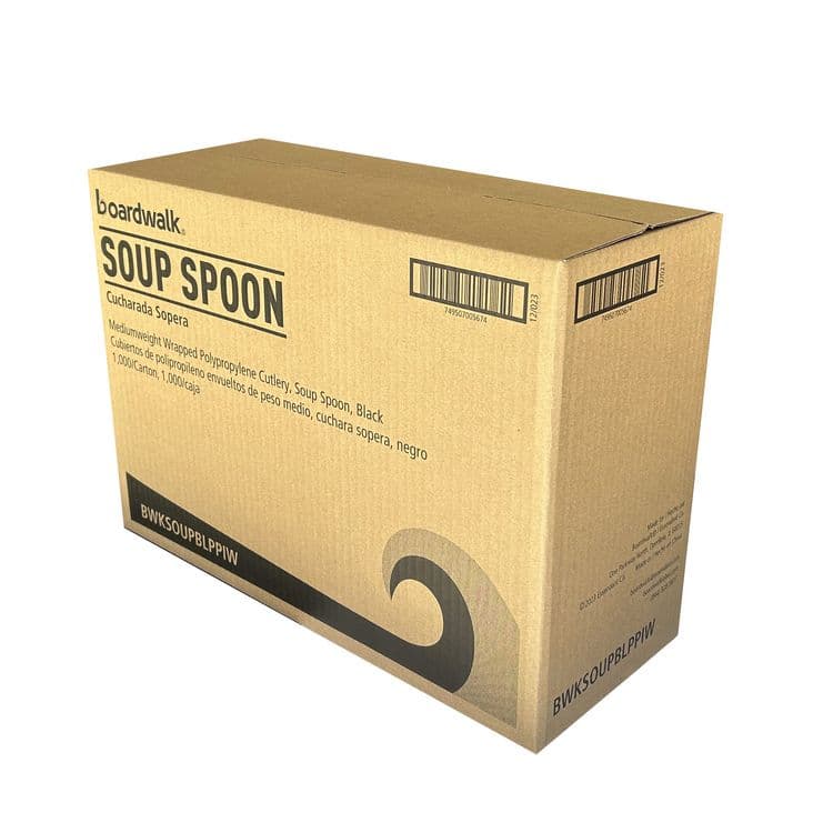 BOARDWALK Mediumweight Wrapped Polypropylene Cutlery, Soup Spoon, Plastic, Black, 1,000/Carton (BWKSOUPBLPPIW) thumbnail 3