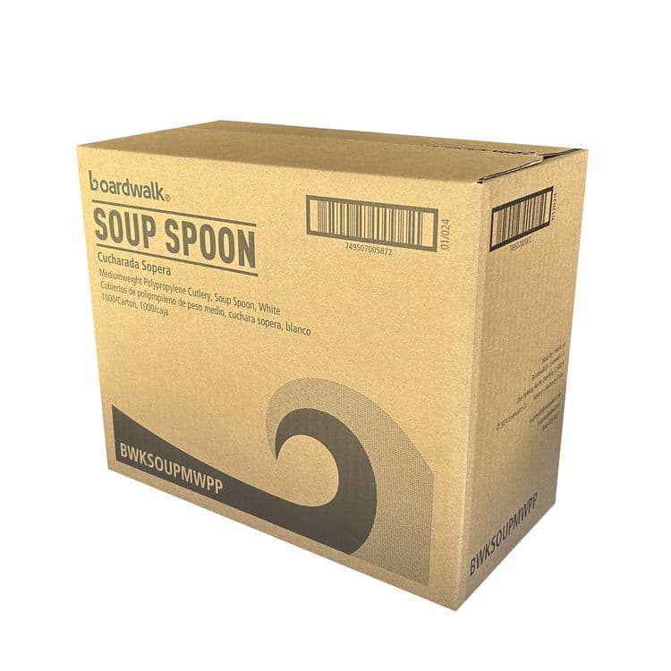 BOARDWALK Mediumweight Polypropylene Cutlery, Soup Spoon, 4.86", Plastic, White, 1,000/Carton (BWKSOUPMWPP) thumbnail 4