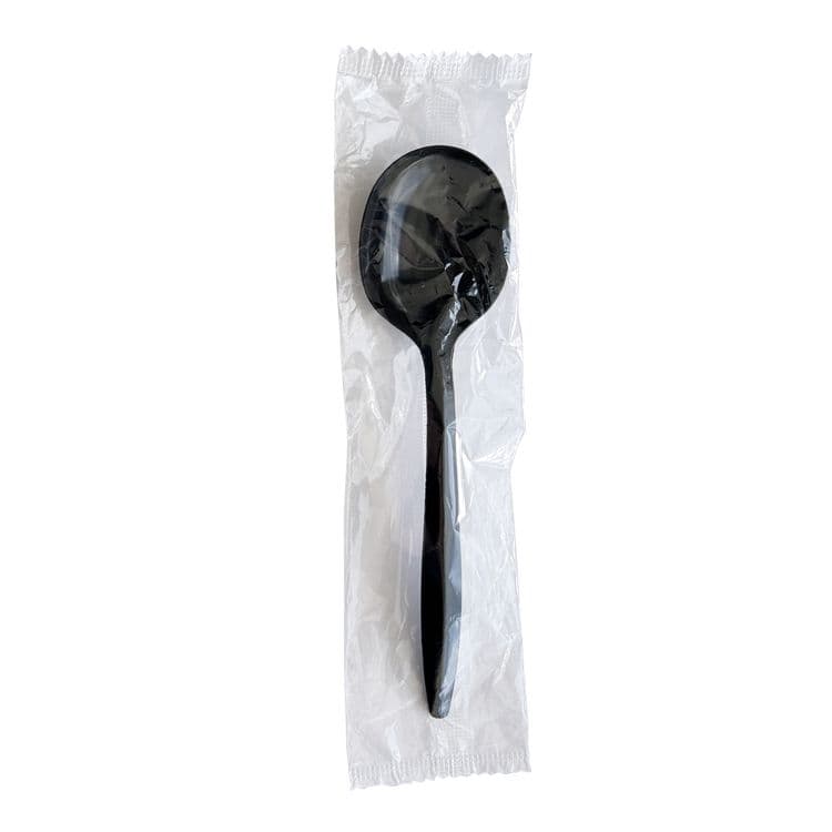 BOARDWALK Mediumweight Wrapped Polypropylene Cutlery, Soup Spoon, Plastic, Black, 1,000/Carton (BWKSOUPBLPPIW)