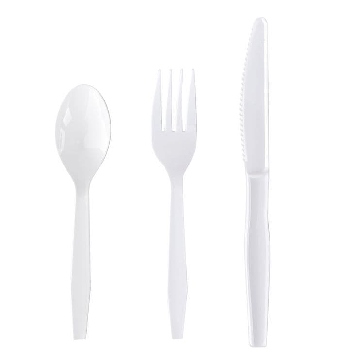 BOARDWALK Three-Piece Polystyrene Cutlery Kit, Heavyweight, Fork/Knife/Spoon, Plastic, White, 250/Carton (BWK3KITHVYWH) thumbnail 2