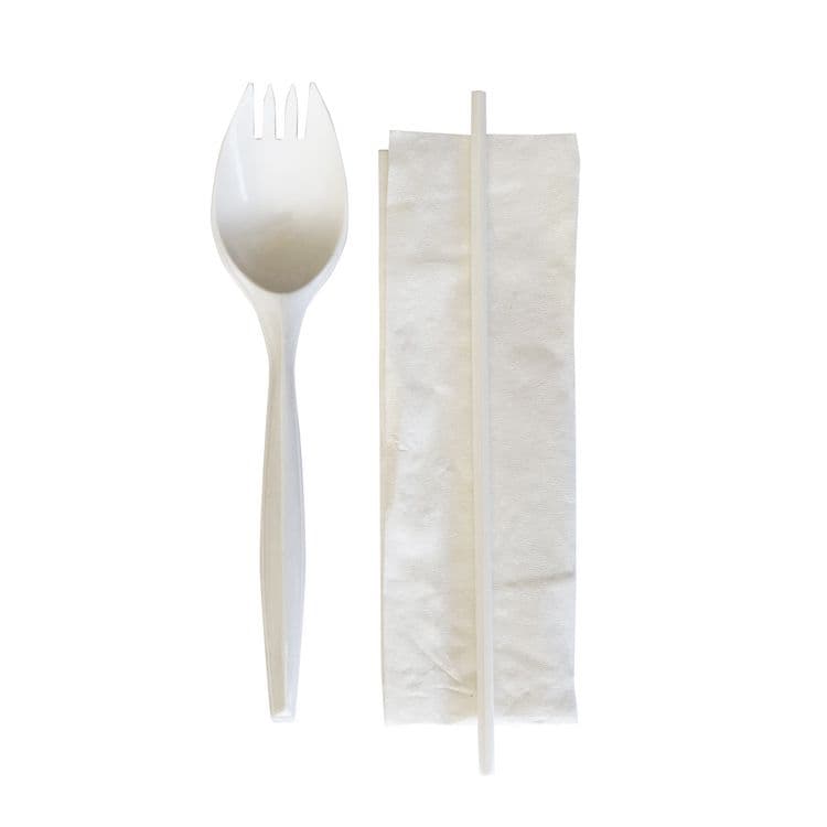 BOARDWALK School Cutlery Kit, Mediumweight, Napkin/Spork/Straw, 5.31", Plastic, White, 1,000/Carton (BWKSCHOOLKITPP) thumbnail 2